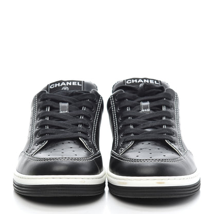 Chanel Calfskin Womens Logo Sneakers 38 Black White 2 of 8