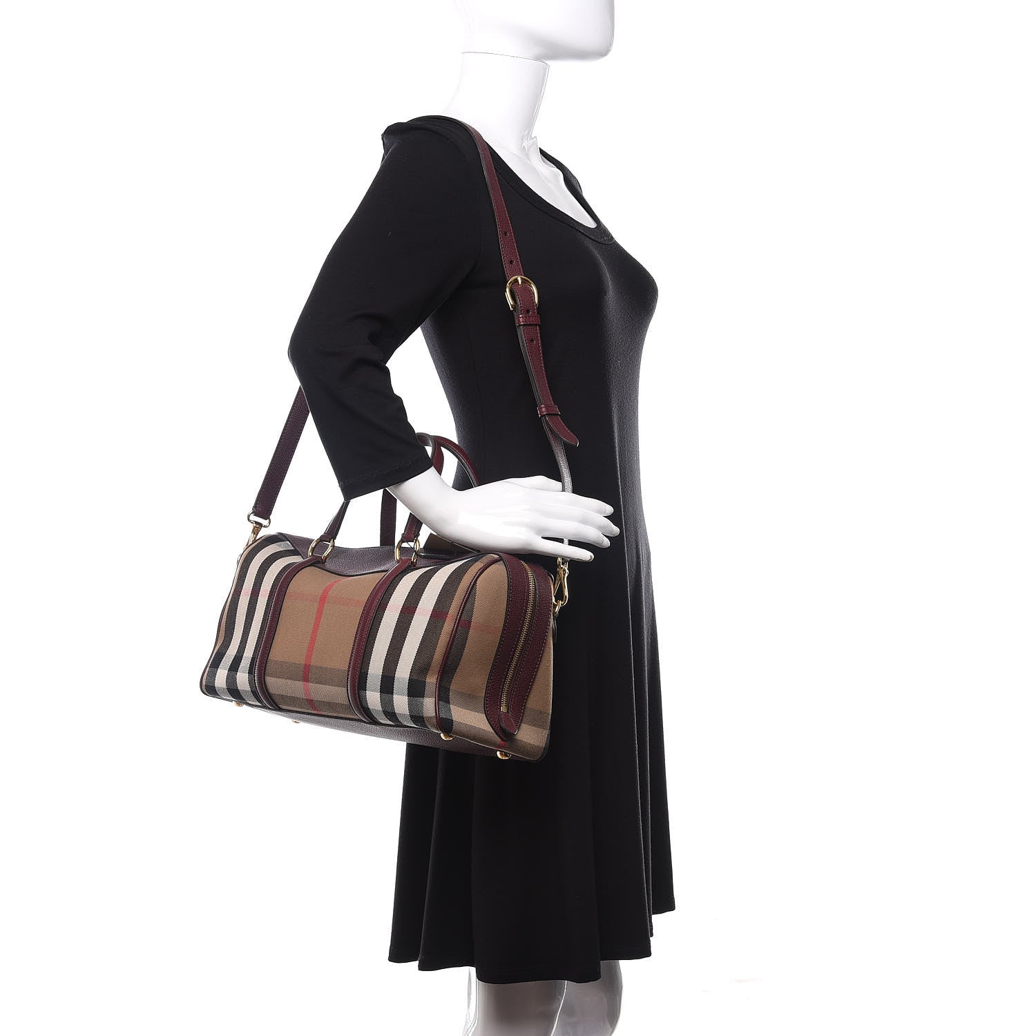 Burberry House Check Derby Calfskin Medium Alchester Bowling Bag Mahogany Red 2 of 9