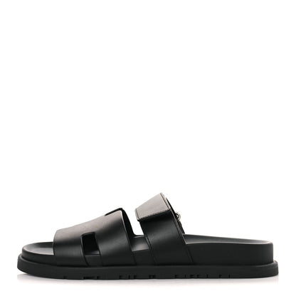 Hermes Calfskin Womens Chypre Sandals 39 Black 1 of 9