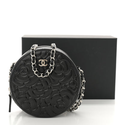 Chanel Caviar Camellia Embossed Round Clutch With Chain Black 11 of 11