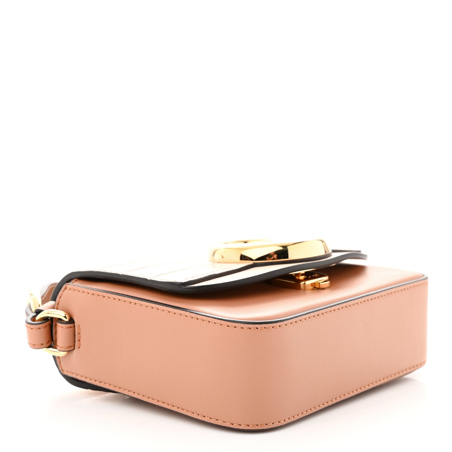 Calfskin Crocodile Embossed Mini C Double Carry Cement Pink