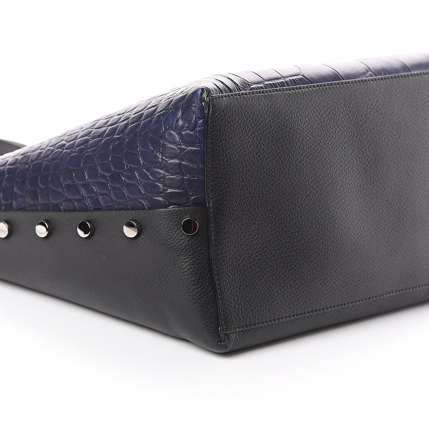 Crocodile Embossed Satin Calfskin Twist East West Tote Steel Blue