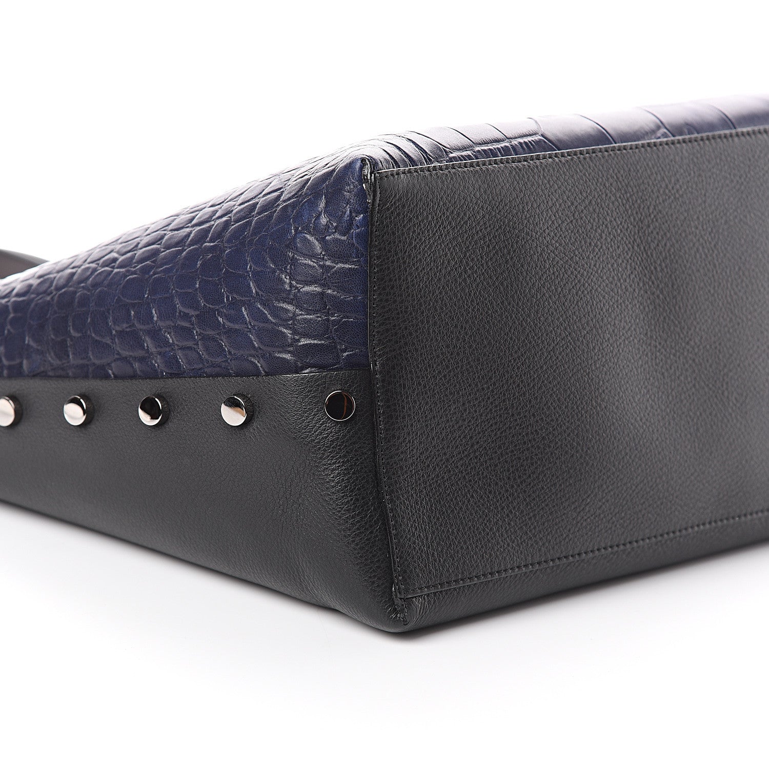 Jimmy Choo Crocodile Embossed Satin Calfskin Twist East West Tote Steel Blue 7 of 8