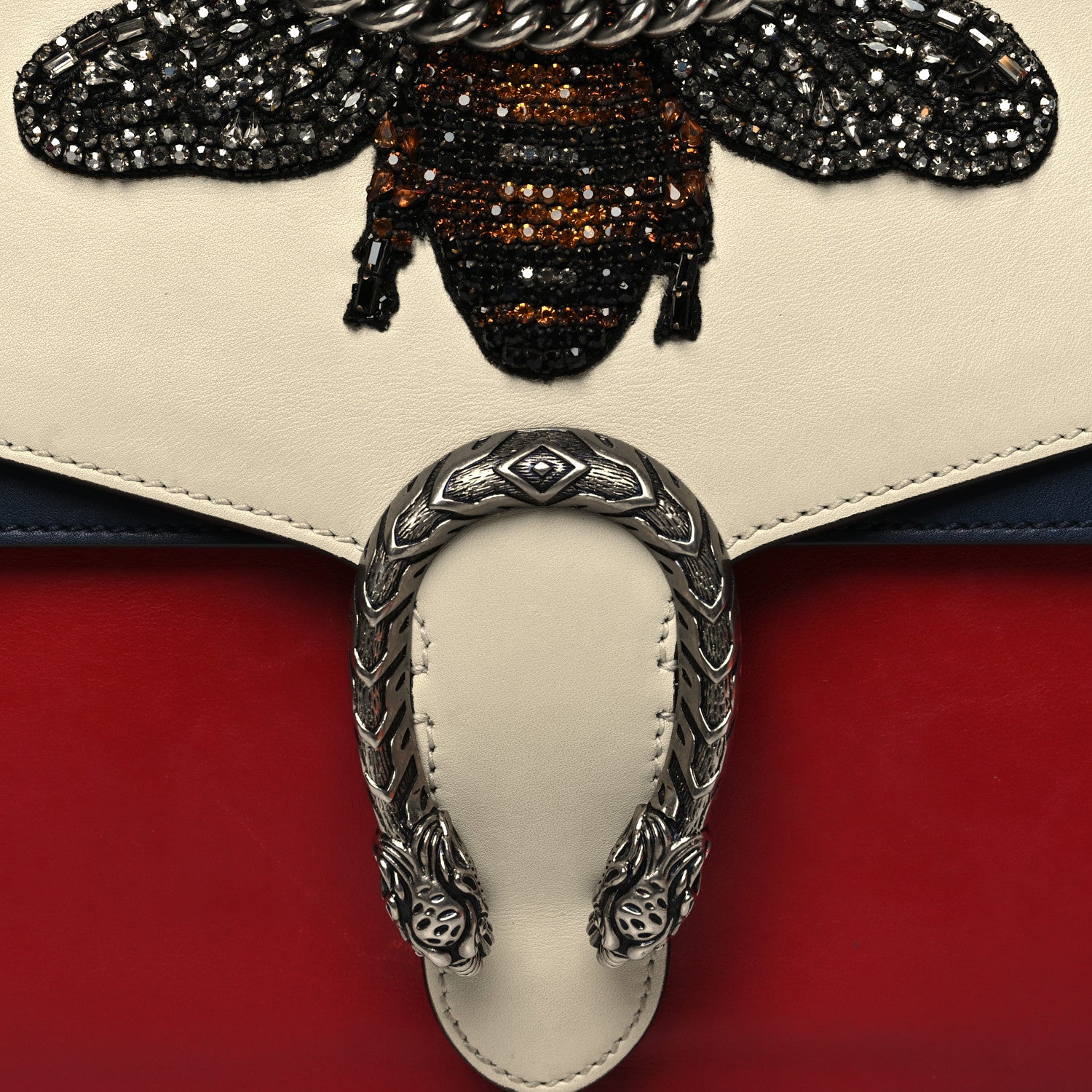 Gucci Calfskin Bee Embroidered Medium Dionysus Shoulder Bag White Blue Hibiscus Red 10 of 17