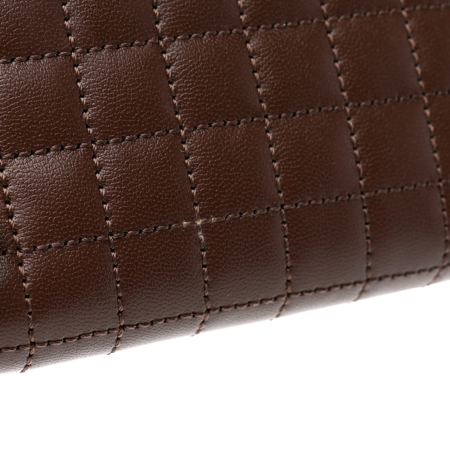 Lambskin Quilted C Charm Zip Around Wallet Brown