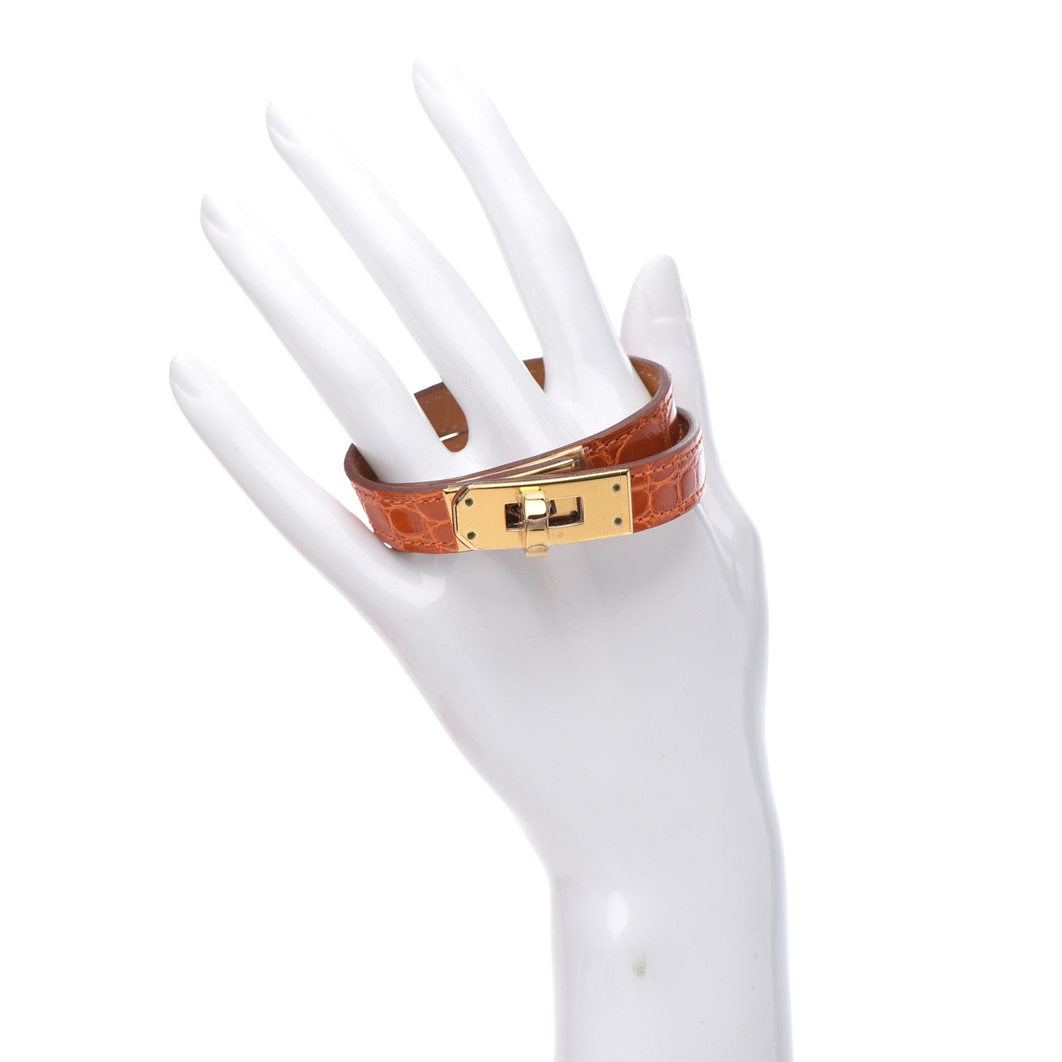 Hermes Shiny Alligator Kelly Double Tour Bracelet S Orange 2 of 5
