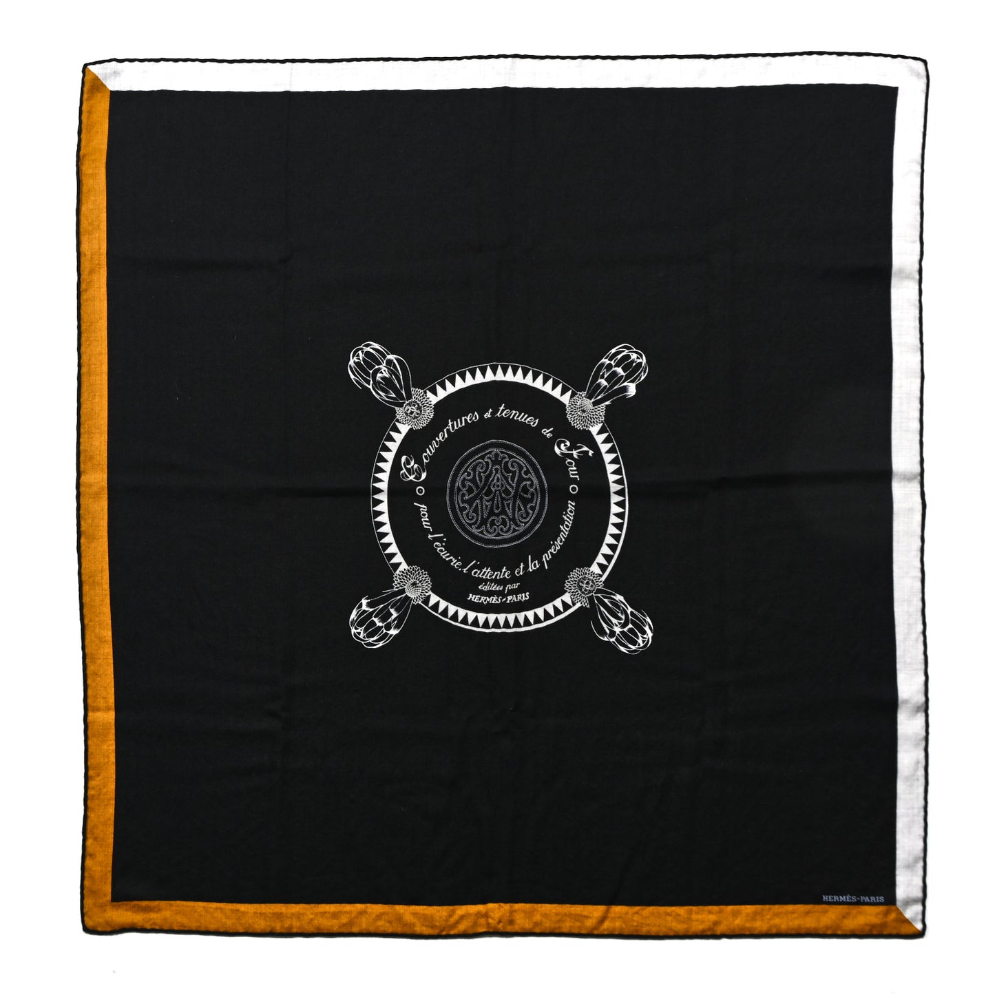 Cashmere Silk Encadre Blason Scarf 90 Black Gris Clair