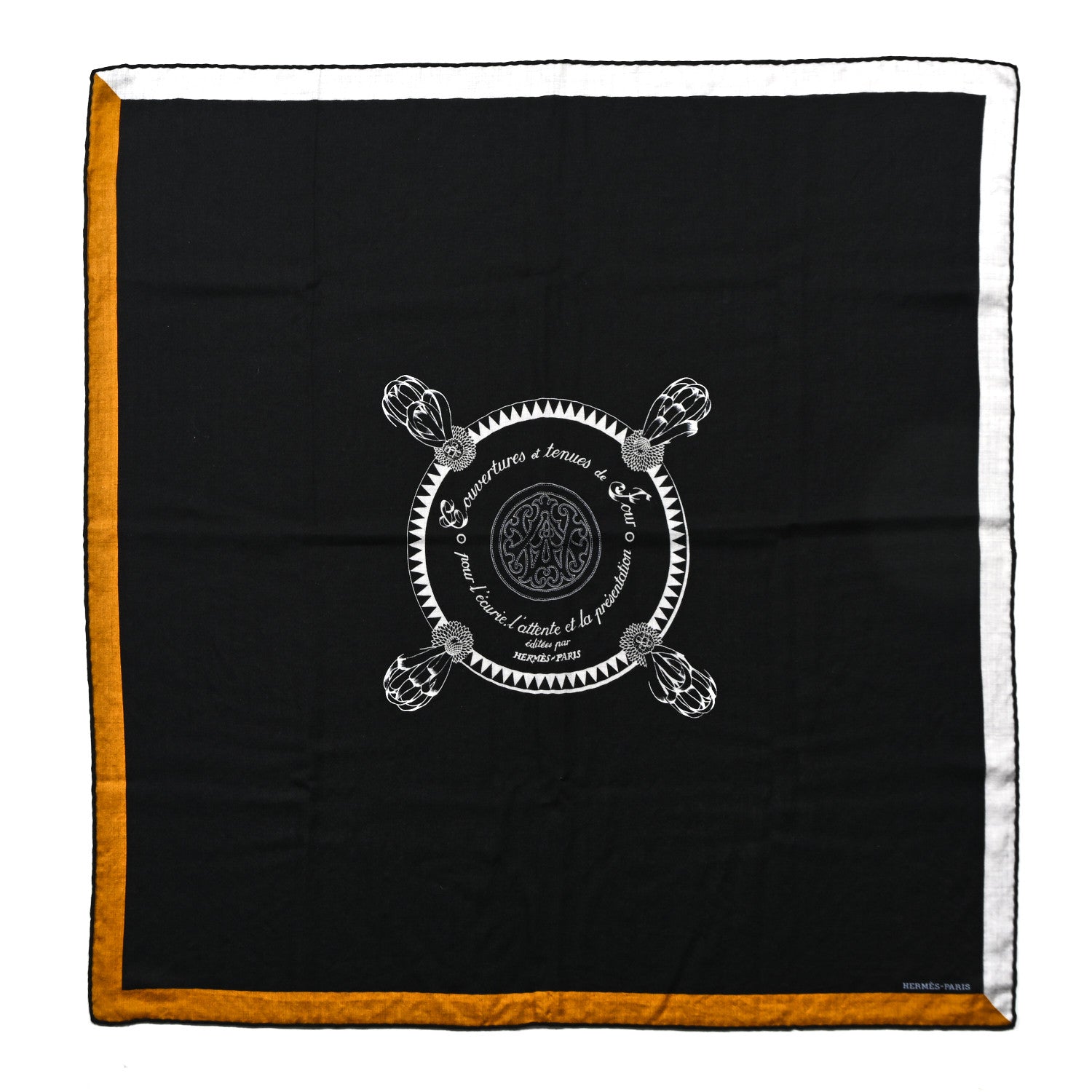 Hermes Cashmere Silk Encadre Blason Scarf 90 Black Gris Clair 1 of 4