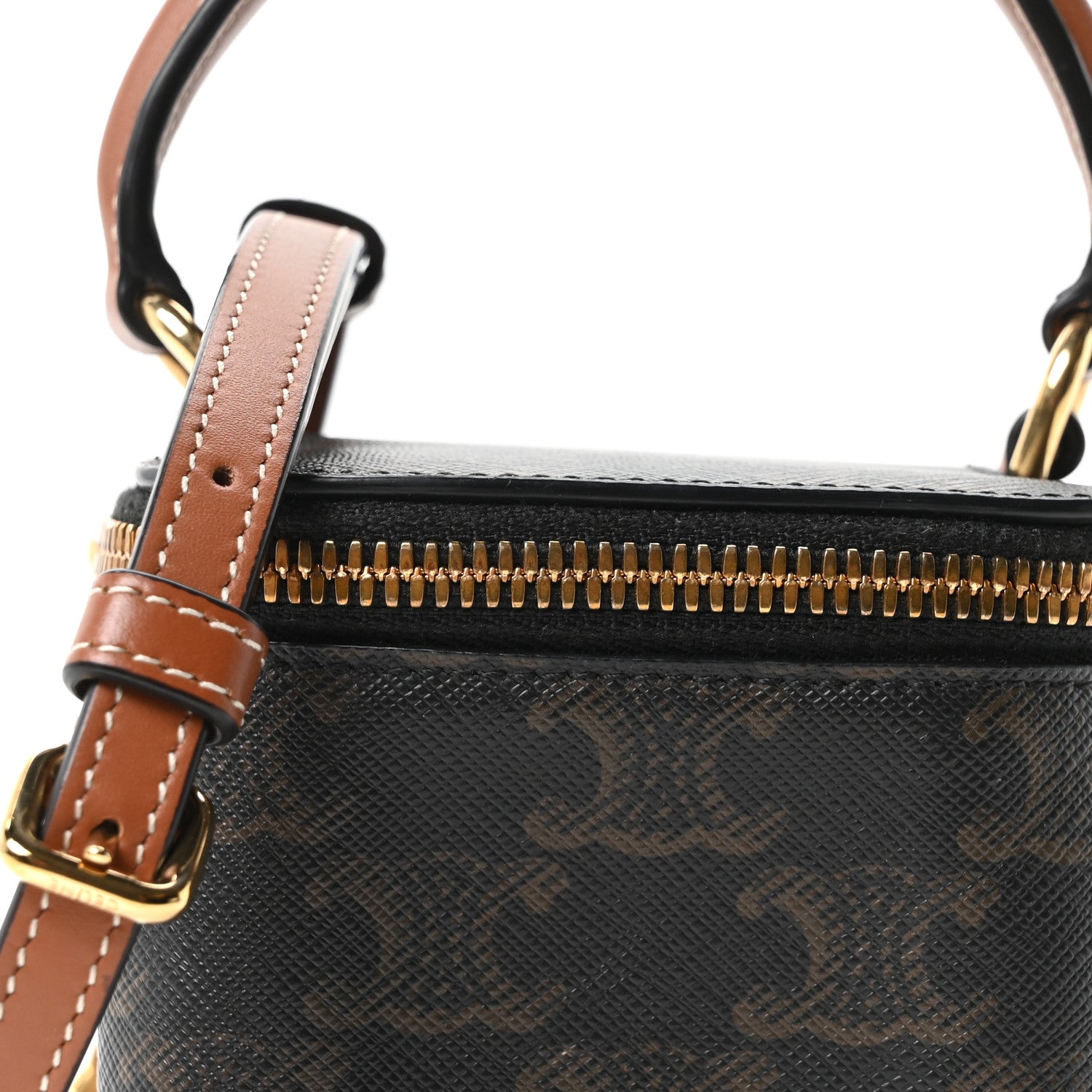 Celine Triomphe Canvas Calfskin Mini Vanity Case Tan 8 of 10