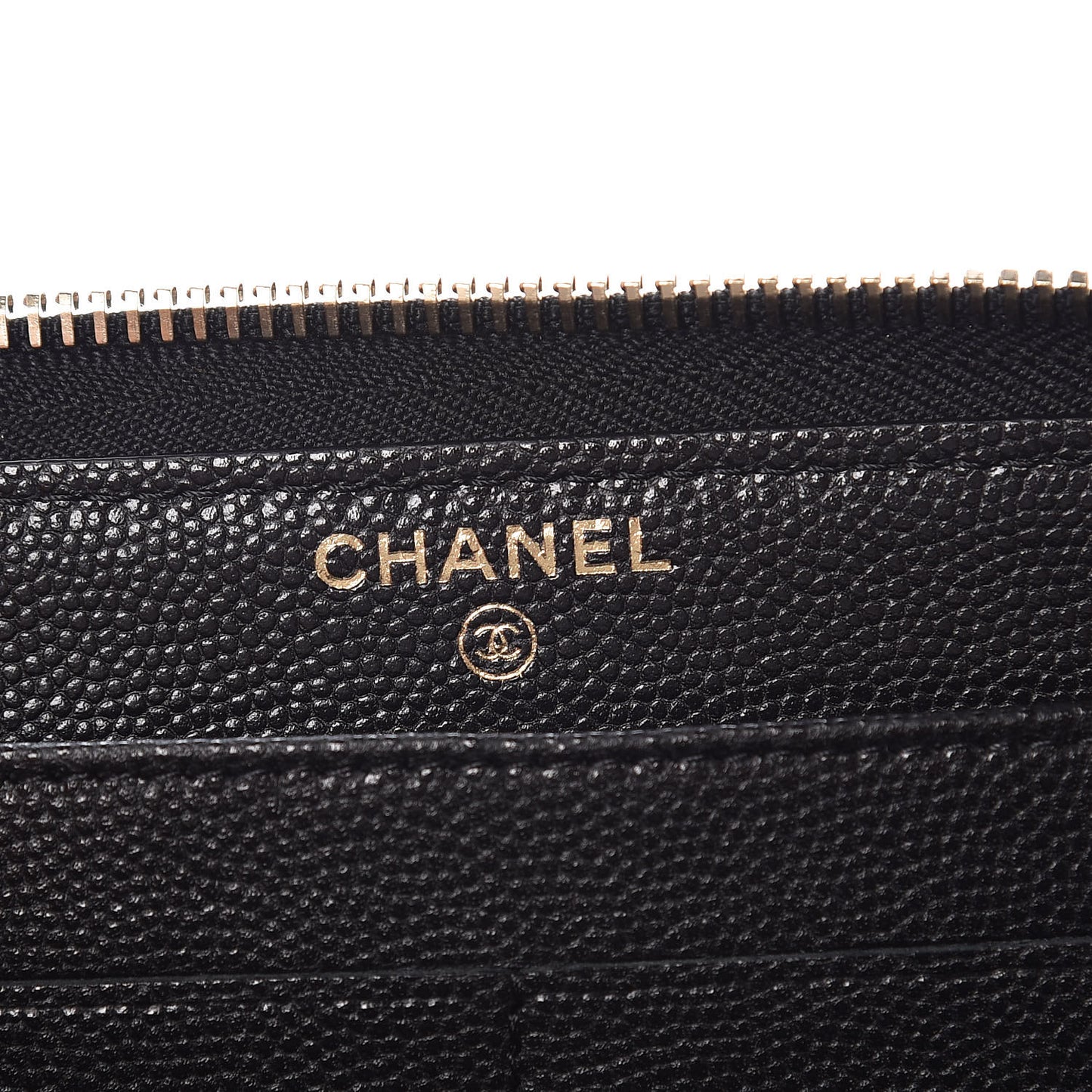 Caviar Camellia Embossed Large Zip Around Gusset Wallet Black