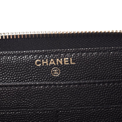 Chanel Caviar Camellia Embossed Large Zip Around Gusset Wallet Black 6 of 8