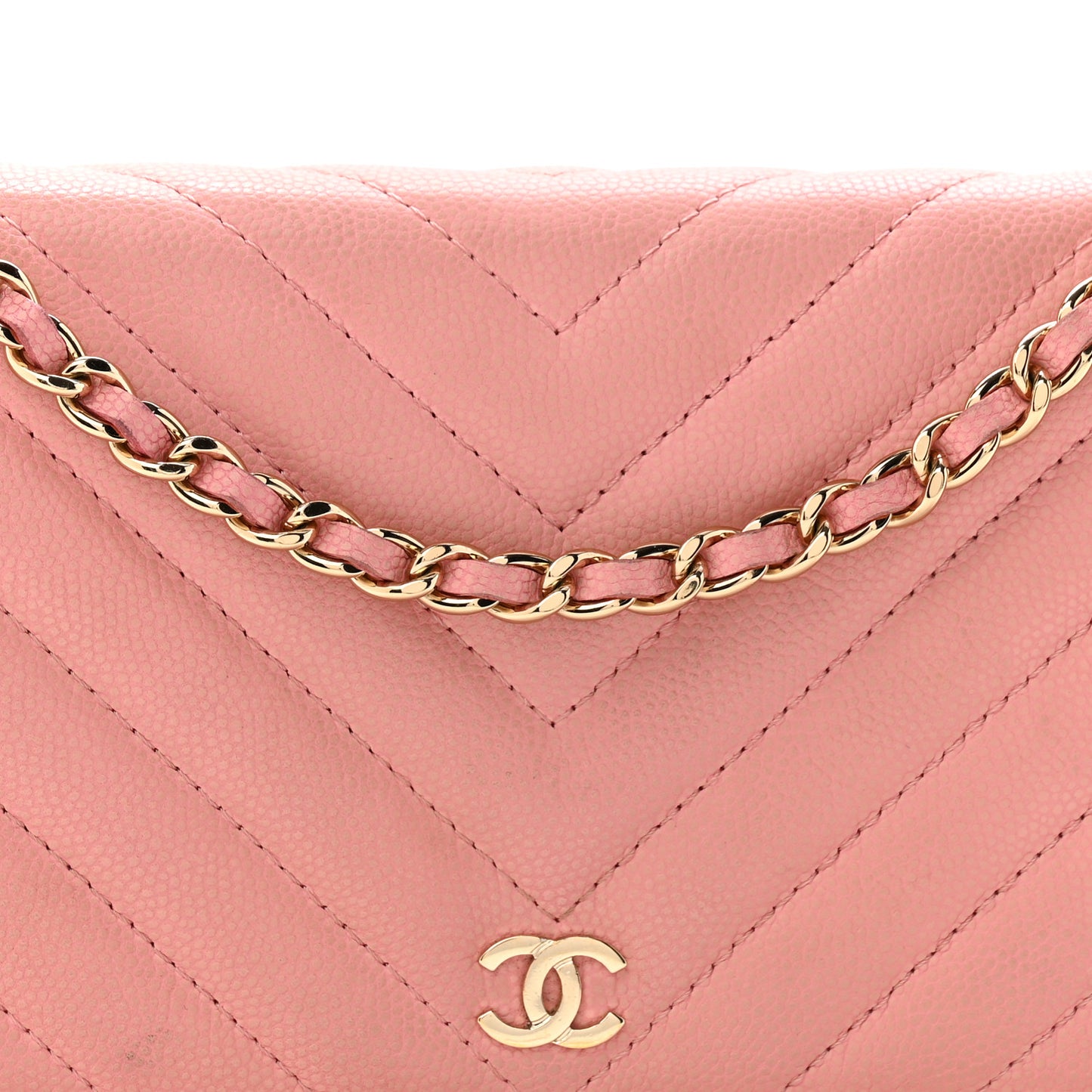 Caviar Chevron Quilted Wallet On Chain WOC Pink