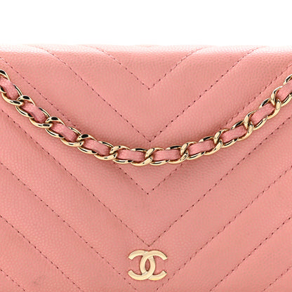 Chanel Caviar Chevron Quilted Wallet On Chain WOC Pink 9 of 14