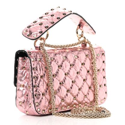 Valentino Garavani Metallic Wrinkled Lambskin Small Rockstud Spike Shoulder Bag Lipstick 3 of 10
