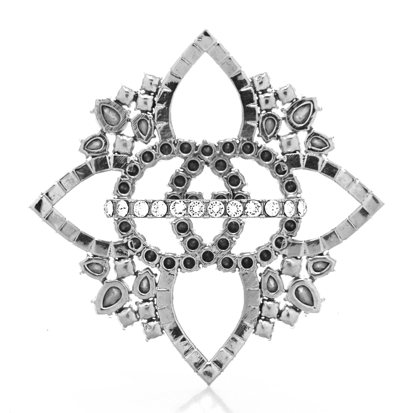 Metal Crystal Interlocking G Flower Ring M Silver