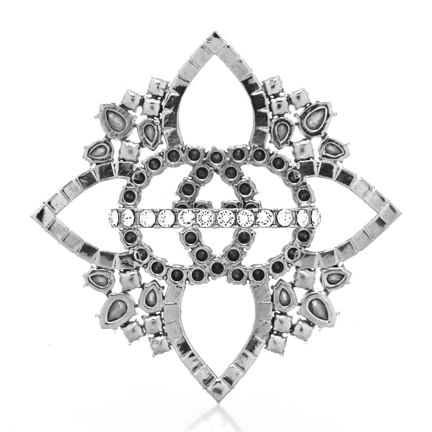 Gucci Metal Crystal Interlocking G Flower Ring M Silver 3 of 4