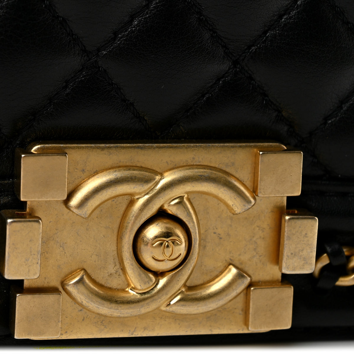Lambskin Quilted Medium Top Handle Boy Flap Black