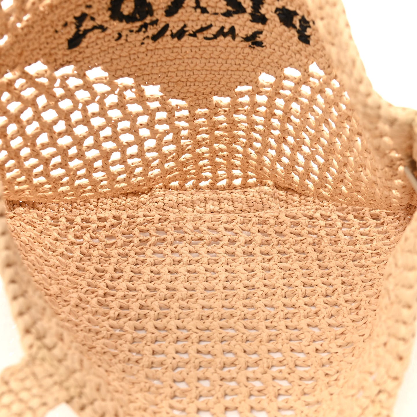 Yarn Raffia Effect Crochet Logo Embroidered Tote Bag Naturale