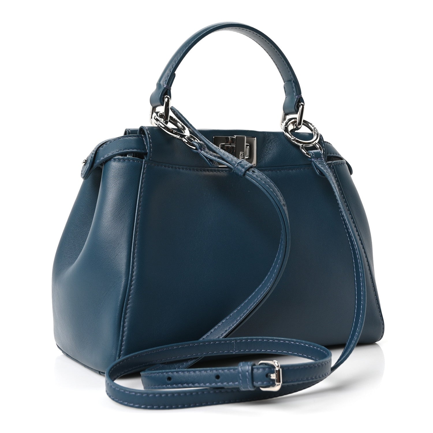 Fendi Nappa Mini Peekaboo Iconic Satchel Pavone 3 of 9