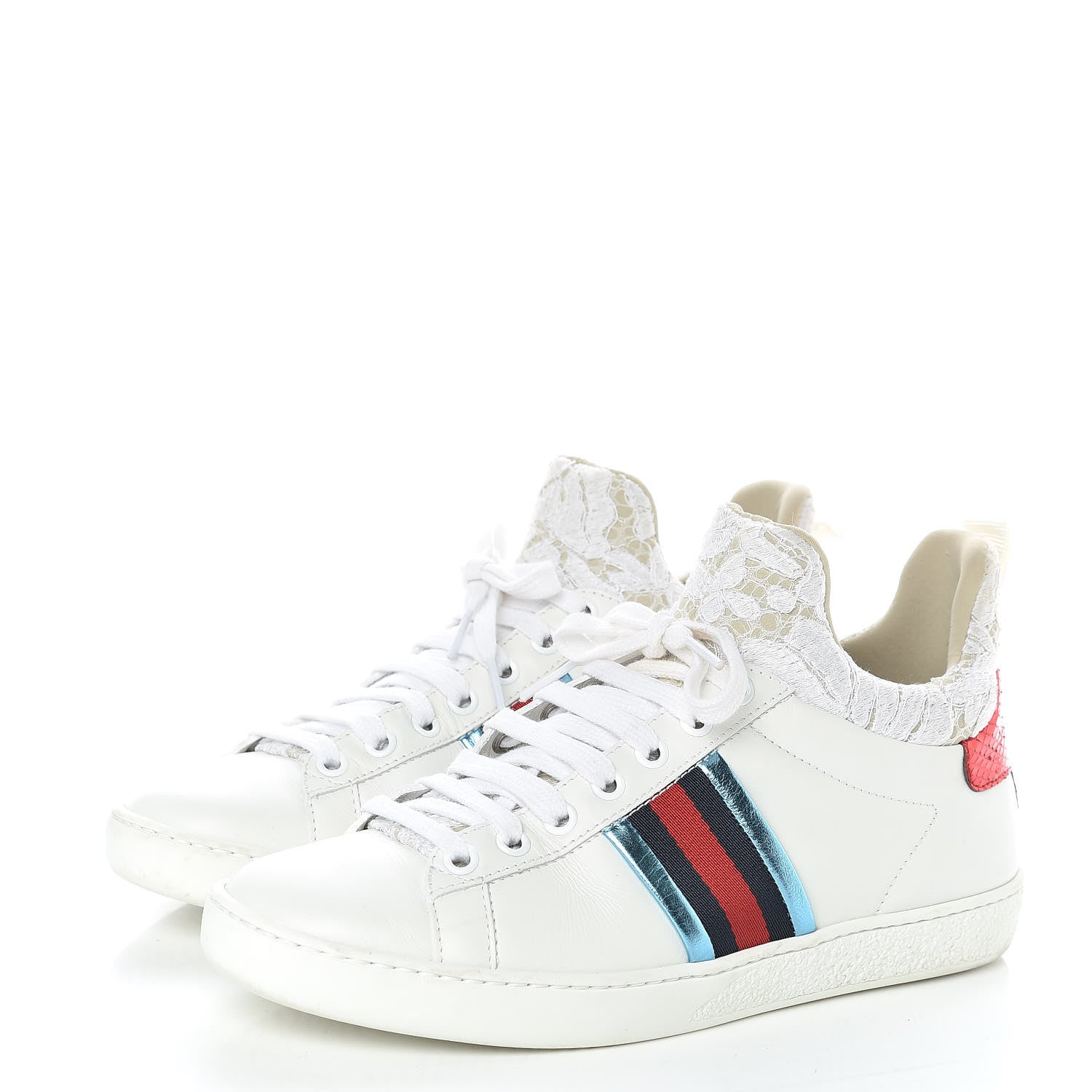 Gucci Calfskin Lace Ayers Sylvie Web New Womens Ace High Top Sneakers 35.5 White 3 of 11