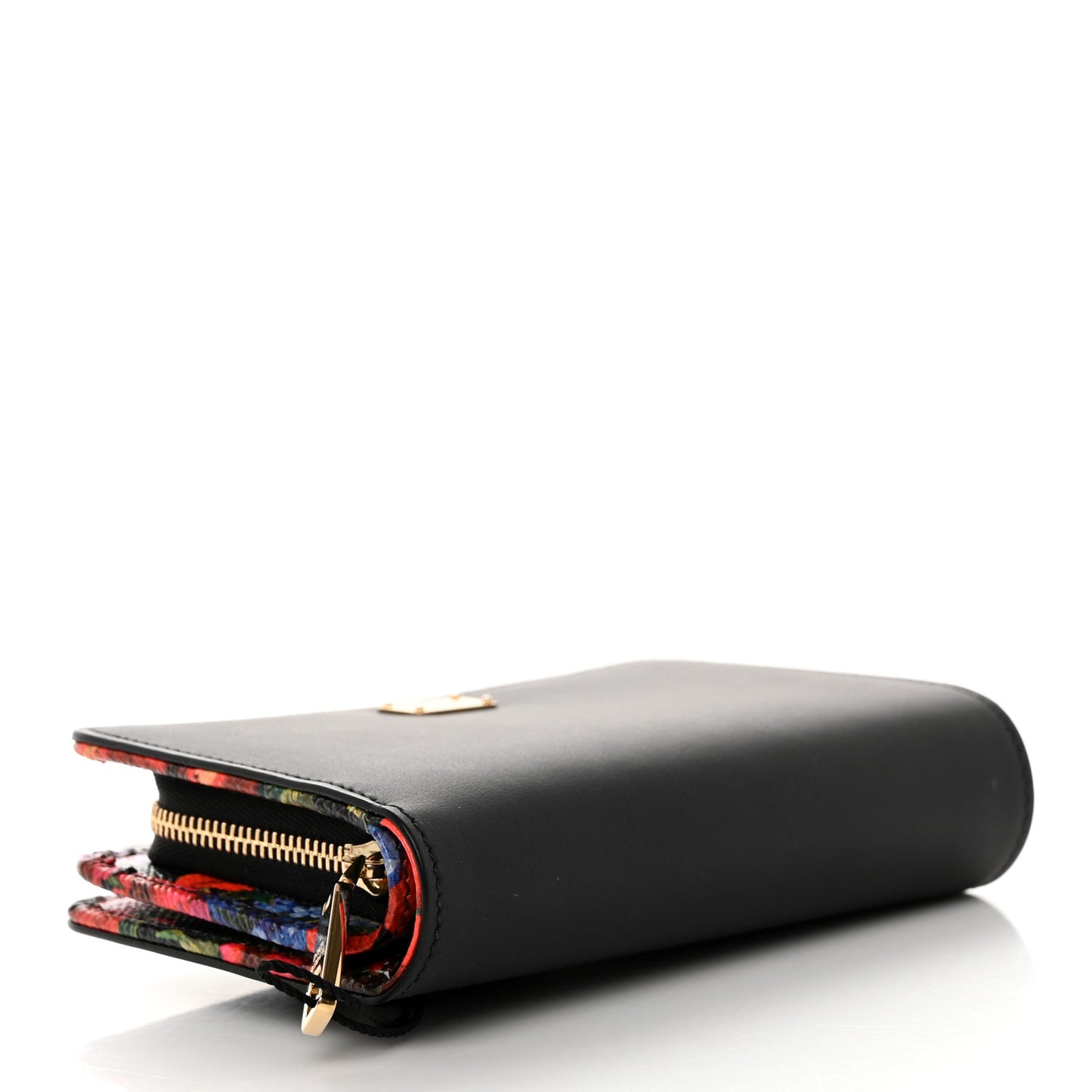 Calfskin French Compact Wallet Black Multicolor