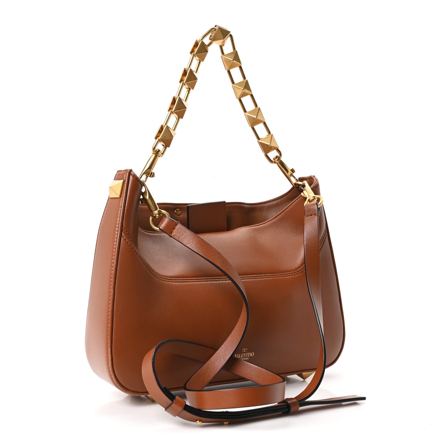 Valentino Garavani Nappa Stud Sign Hobo Saddle Brown 3 of 9