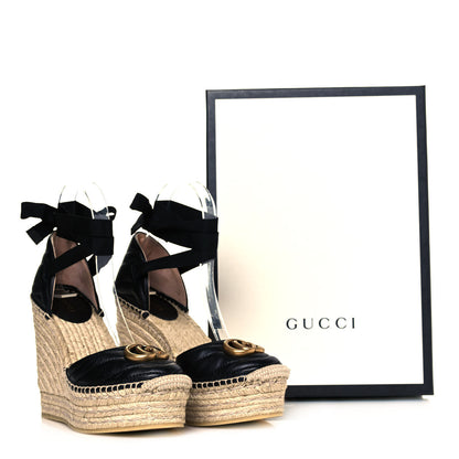 Gucci Nappa Matelasse GG Marmont Ankle Wrap Platform 35/120mm Espadrille Wedges 36.5 Black 8 of 8