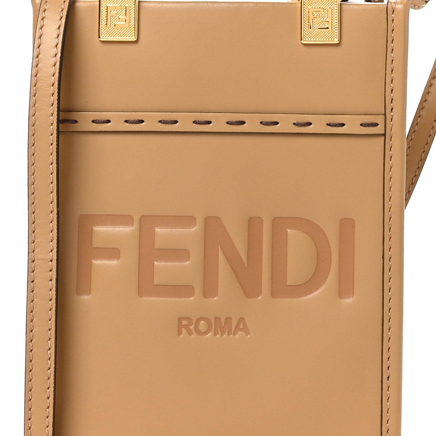 Fendi Vitello King Plexiglass Logo Embossed Mini Fendi Sunshine Shopper Tote Miele Scuro 8 of 10