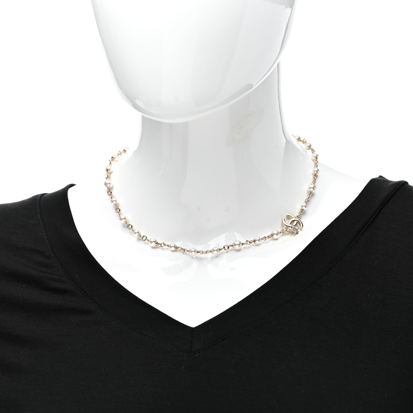Crystal Pearl CC Necklace Gold