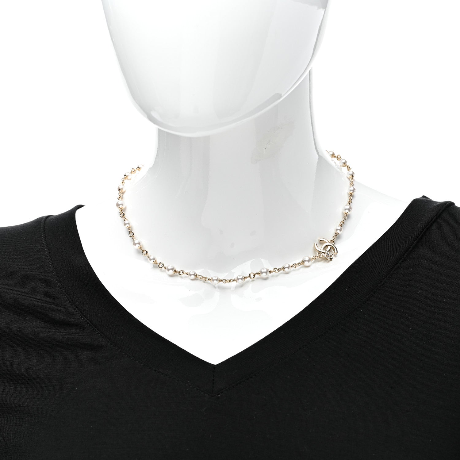Chanel Crystal Pearl CC Necklace Gold 2 of 5