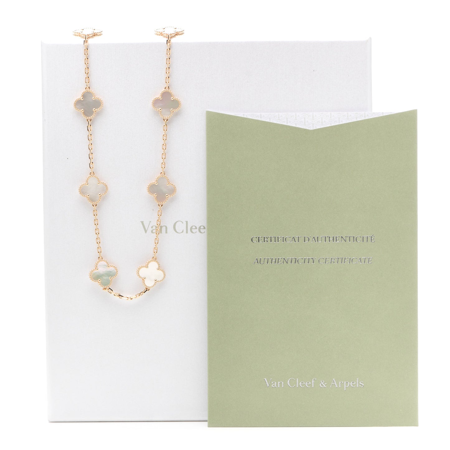18K Yellow Gold Mother of Pearl 10 Motifs Vintage Alhambra Necklace