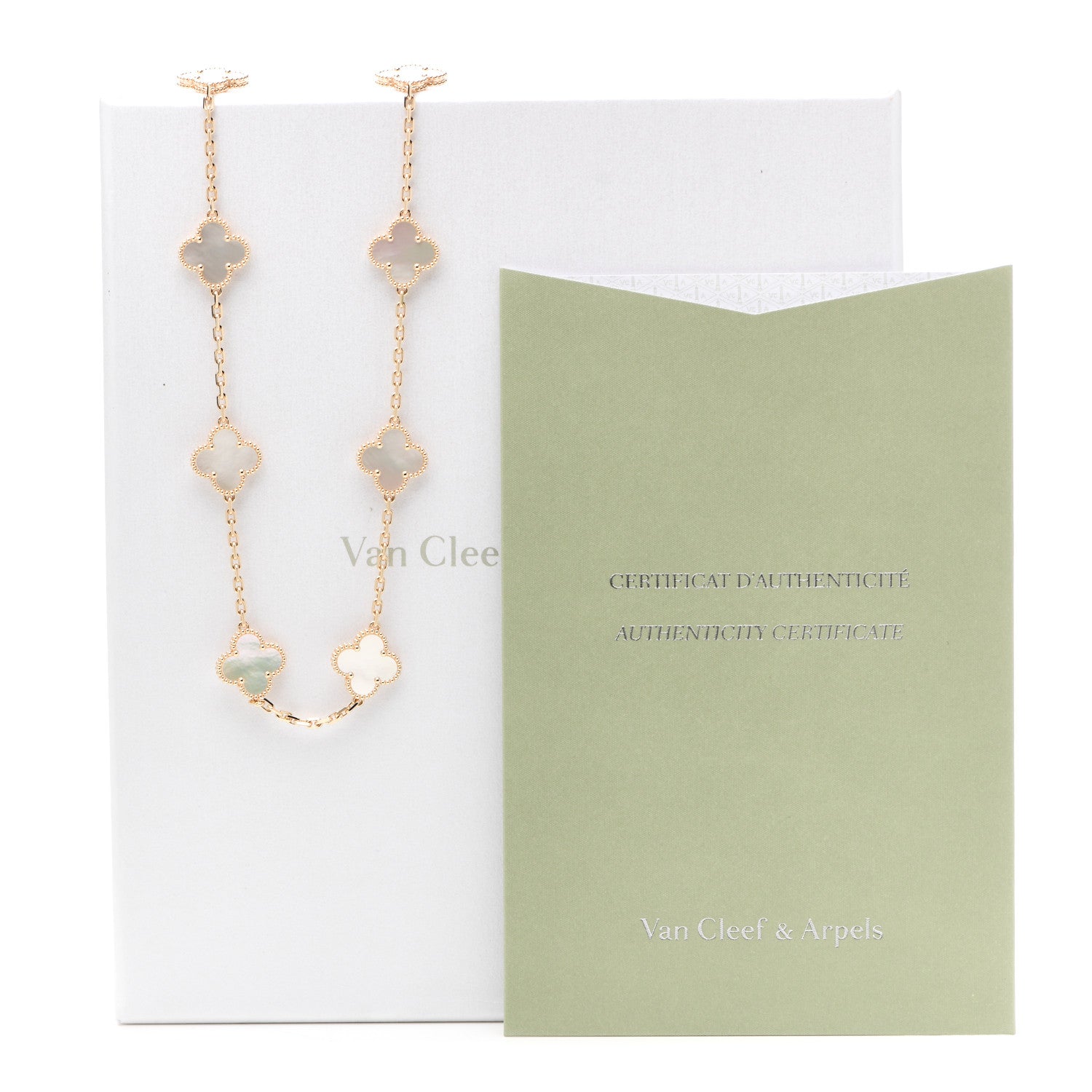Van Cleef & Arpels 18K Yellow Gold Mother of Pearl 10 Motifs Vintage Alhambra Necklace 6 of 6