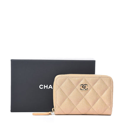 Chanel Iridescent Caviar Quilted Zip Around Coin Purse Beige 7 of 7