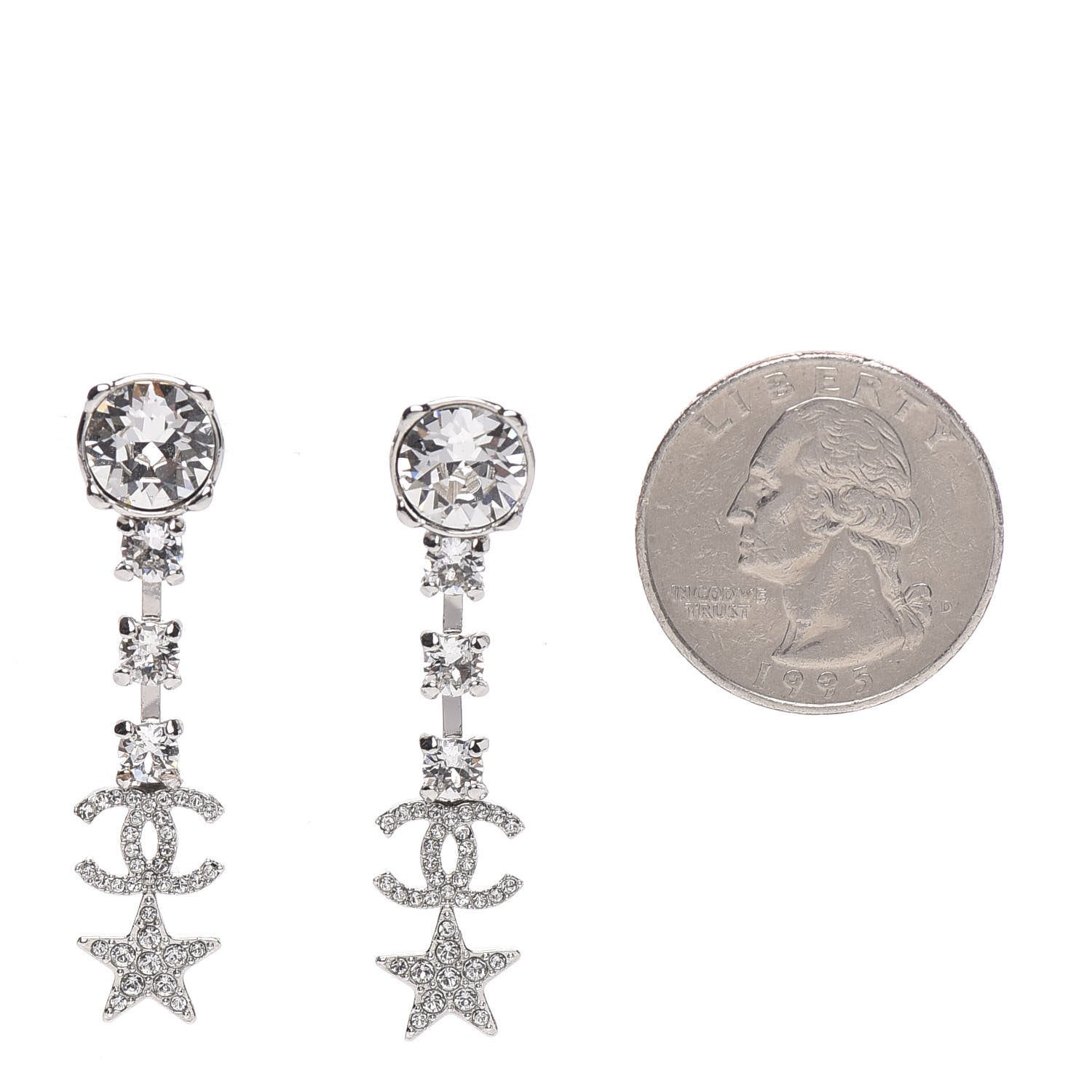Chanel Crystal Starfall Drop CC Earrings Silver 2 of 5