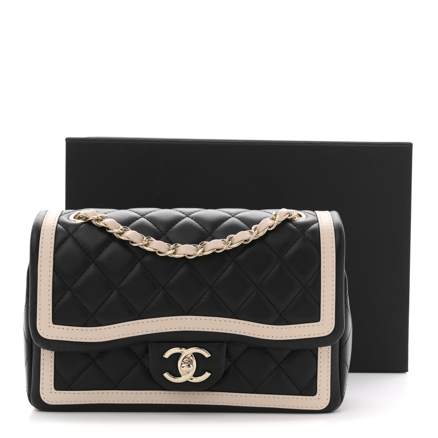 Chanel Lambskin Quilted Bicolor Flap Black Beige 11 of 11