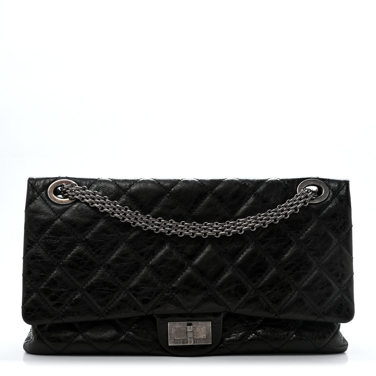 Metallic Aged Calfskin Quilted 2.55 Reissue 228 Flap Black