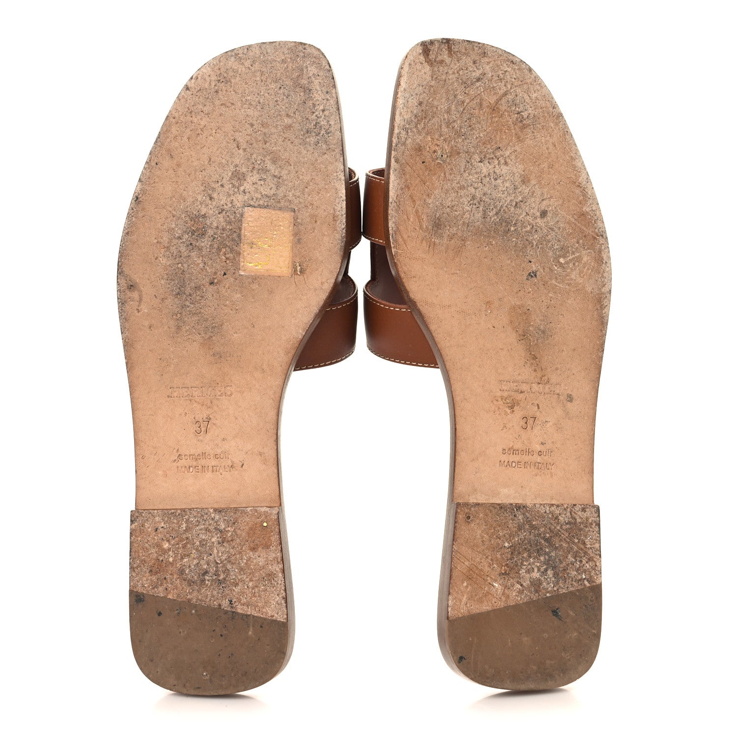 Hermes Box Calfskin Oran Sandals 37 Gold 6 of 10