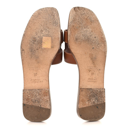 Hermes Box Calfskin Oran Sandals 37 Gold 6 of 10