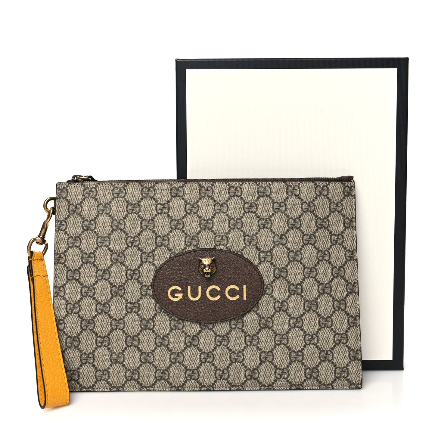 GG Supreme Monogram Neo Vintage Zip Wristlet Pouch Beige New Acero Crop