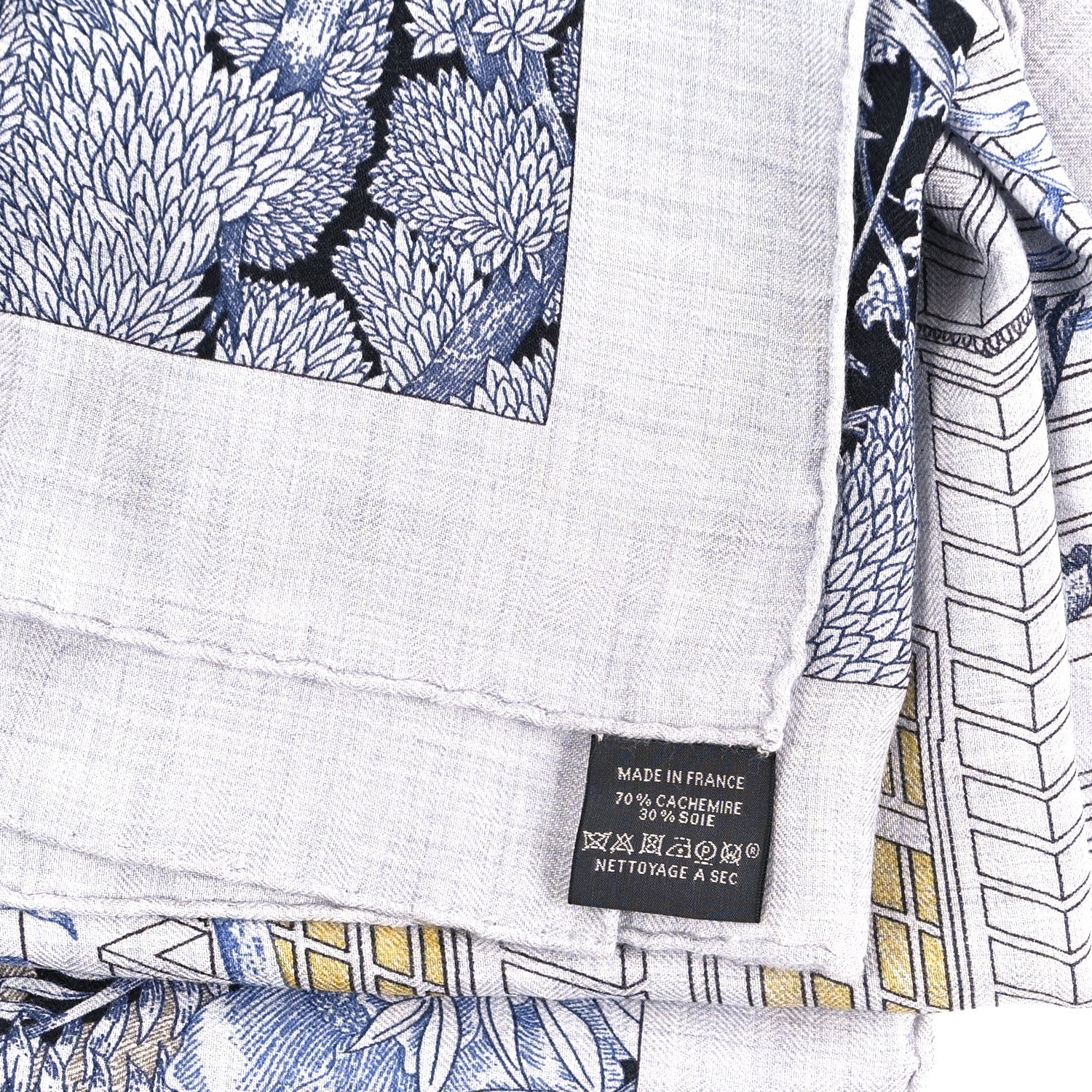 Hermes Cashmere Silk Faubourg Tropical Shawl 140 Gris Chine Encre Jaune 3 of 4