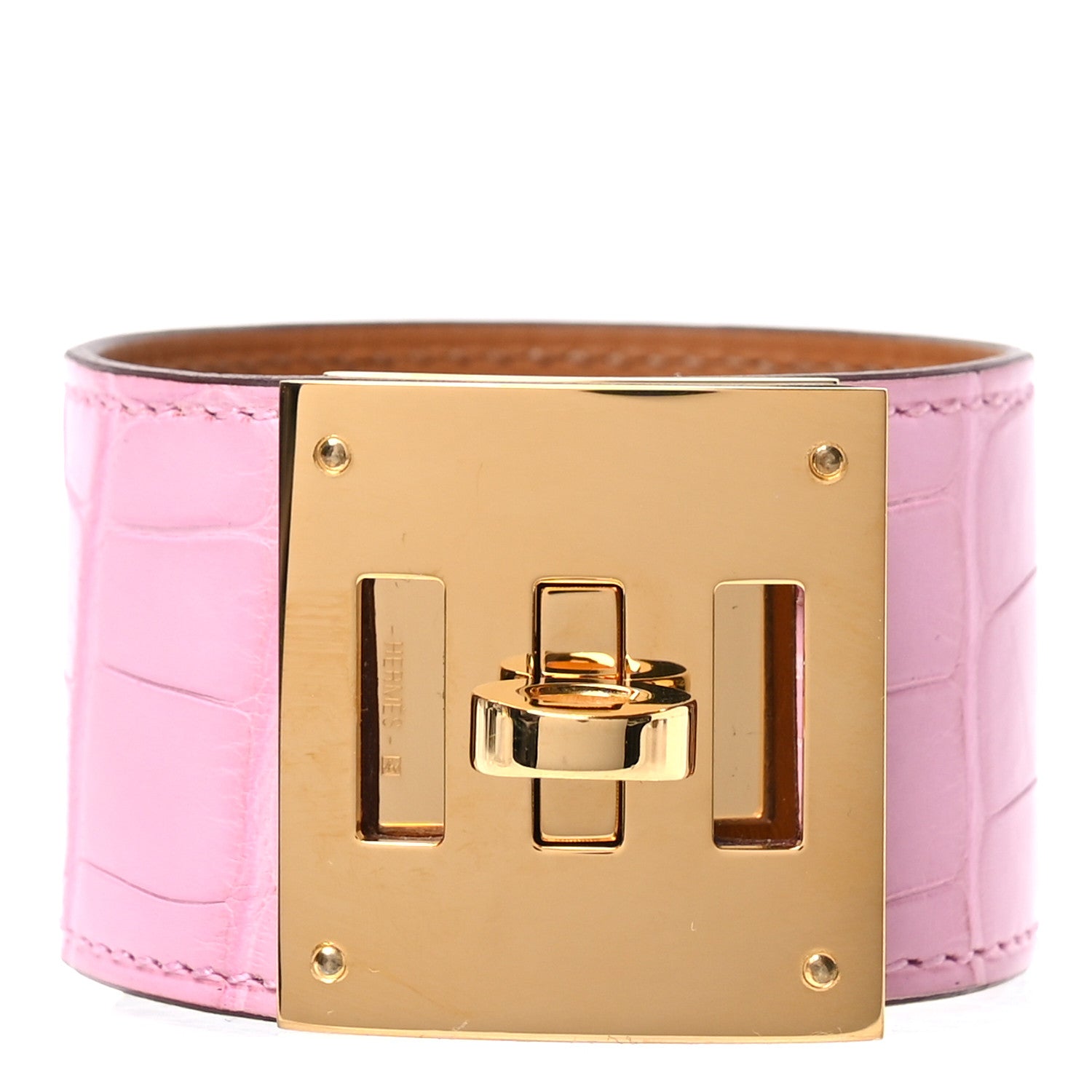 Hermes Matte Alligator Kelly Dog Bracelet T2 5P Pink 1 of 5