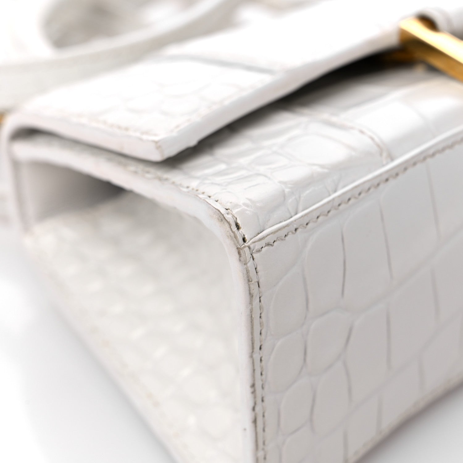 Balenciaga Shiny Calfskin Crocodile Embossed Hourglass Top Handle Bag XS White 8 of 16