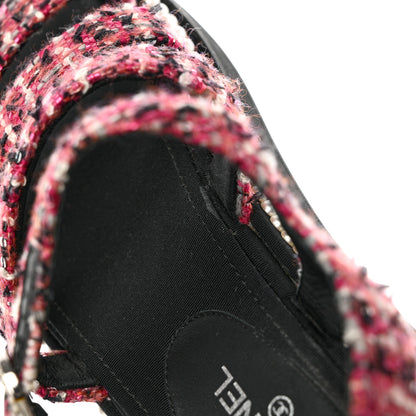 Chanel Tweed Pearl Flat Sandals 37.5 Red Black 10 of 10