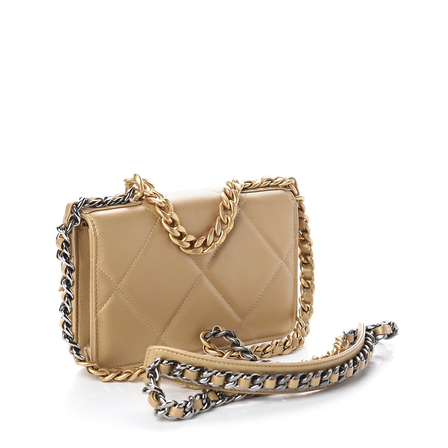 Chanel Metallic Goatskin Quilted 19 Wallet On Chain WOC Gold 2 of 10