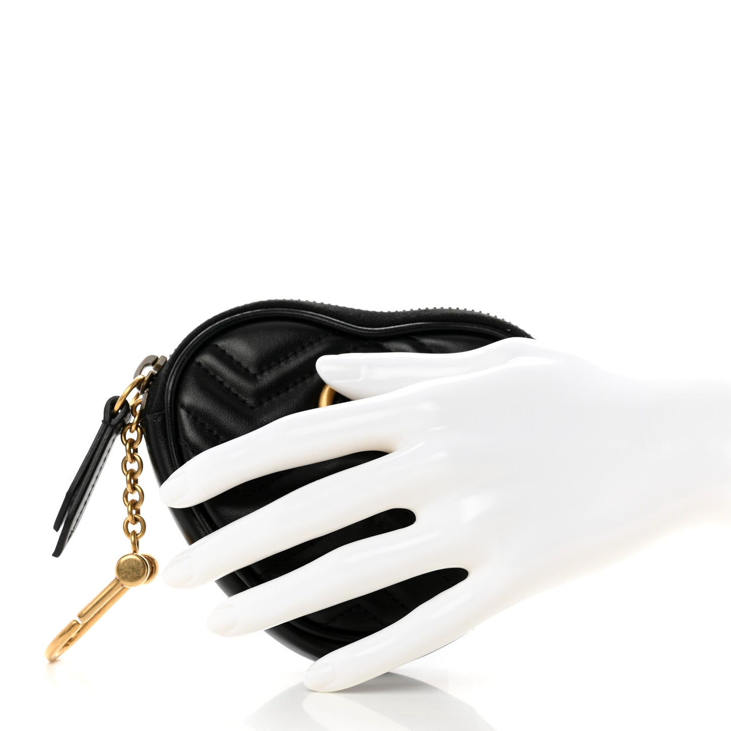 Calfskin Matelasse Chevron GG Marmont Heart Coin Purse Black