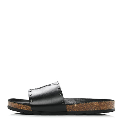 Saint Laurent Calfskin Suede Joan Slide Sandals 38 Black 1 of 9
