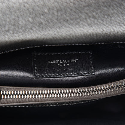 Saint Laurent Metallic Grain De Poudre Matelasse Chevron Monogram Medium College Bag Gunmetal 6 of 10