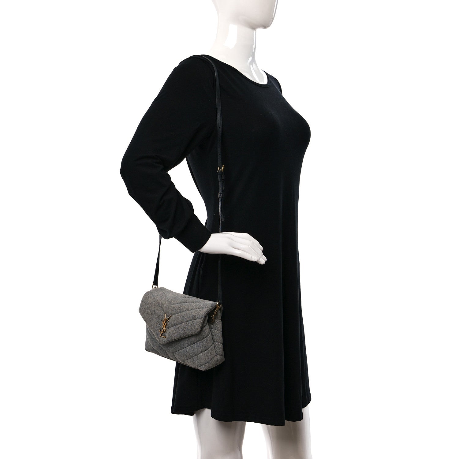 Saint Laurent Denim Y Quilted Monogram Toy Loulou Crossbody Bag Grey 2 of 8