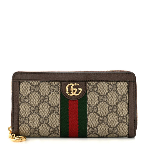 GG Supreme Monogram Web Ophidia Zip Around Wallet Brown