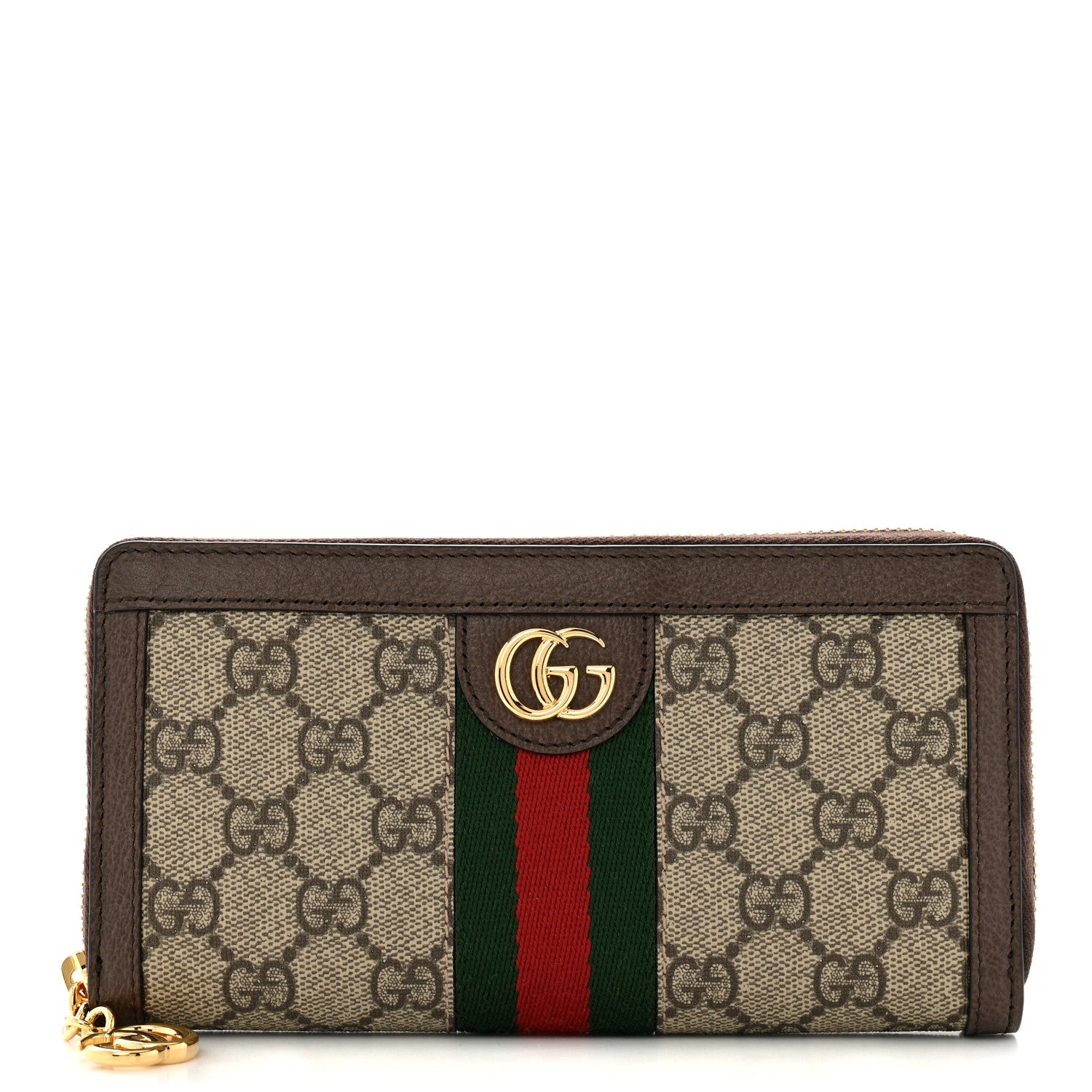 Gucci GG Supreme Monogram Web Ophidia Zip Around Wallet Brown 1 of 9